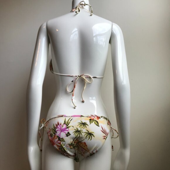 Billabong BLUE CRUSH era Vintage bikini natural floral beaded triangle low rise - Picture 9 of 9